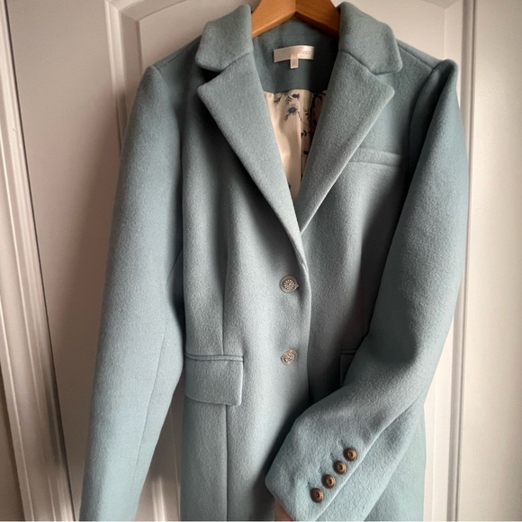 LoveShackFancy Lula Wool Blend Blazer Coat Robin’s Egg Blue - Crystal Buttons- 6 - Picture 8 of 15